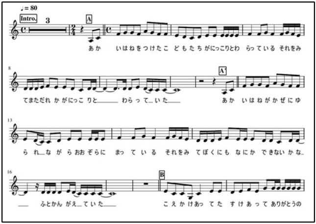 作成された楽曲の譜面（大阪大学産業科学研究所の発表資料より）