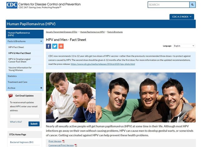 海外では男児にもHPVワクチン接種推奨の流れが（画像はCDCのファクトシートサイトより）