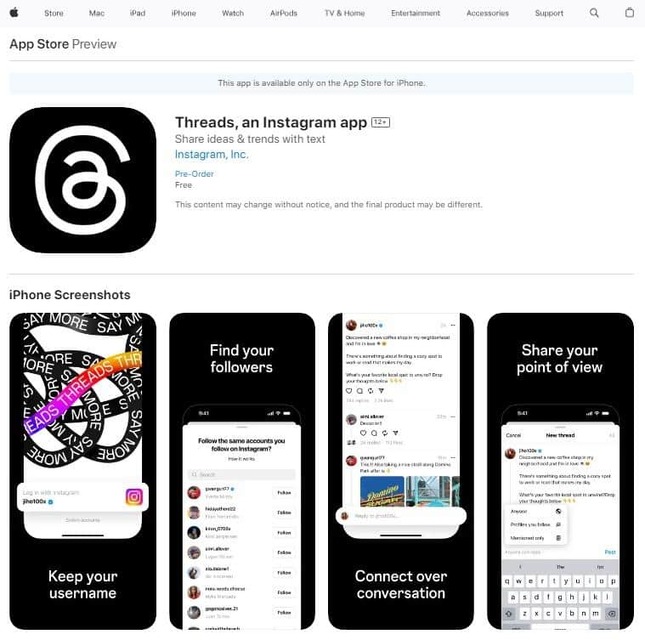 リリースが予定されている「Threads」（App Storeより）