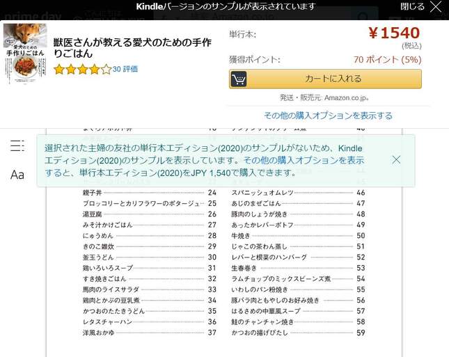 書籍「獣医さんが教える愛犬のための手作りごはん」の目次。アボカドを用いたレシピも