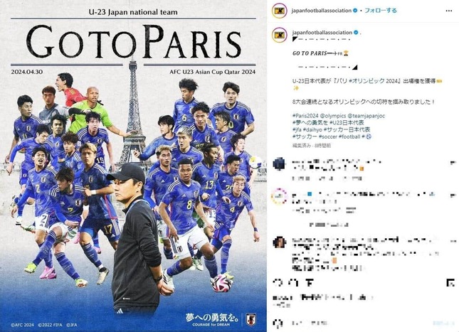 U-23日本代表（日本サッカー協会インスタグラムより）