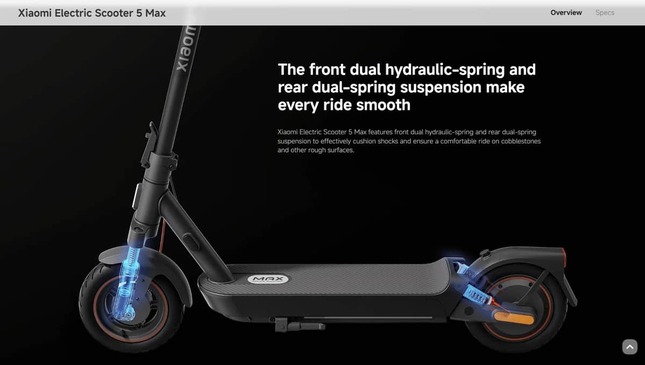 『Xiaomi Electric Scooter 5 Max』のウェブサイトより