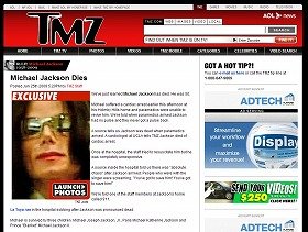 芸能サイト「TMZ」がジャクソンさんの死亡を速報した