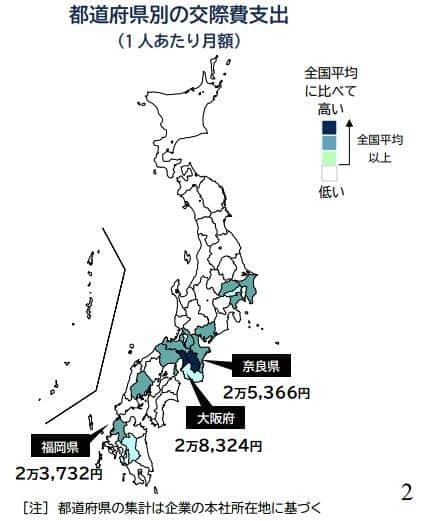 （図表2）都道府県別の交際費支出（帝国データバンクの作成）