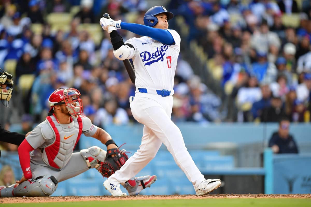 強烈な二塁打を放った大谷選手（写真：USA TODAY Sports/ロイター/アフロ）