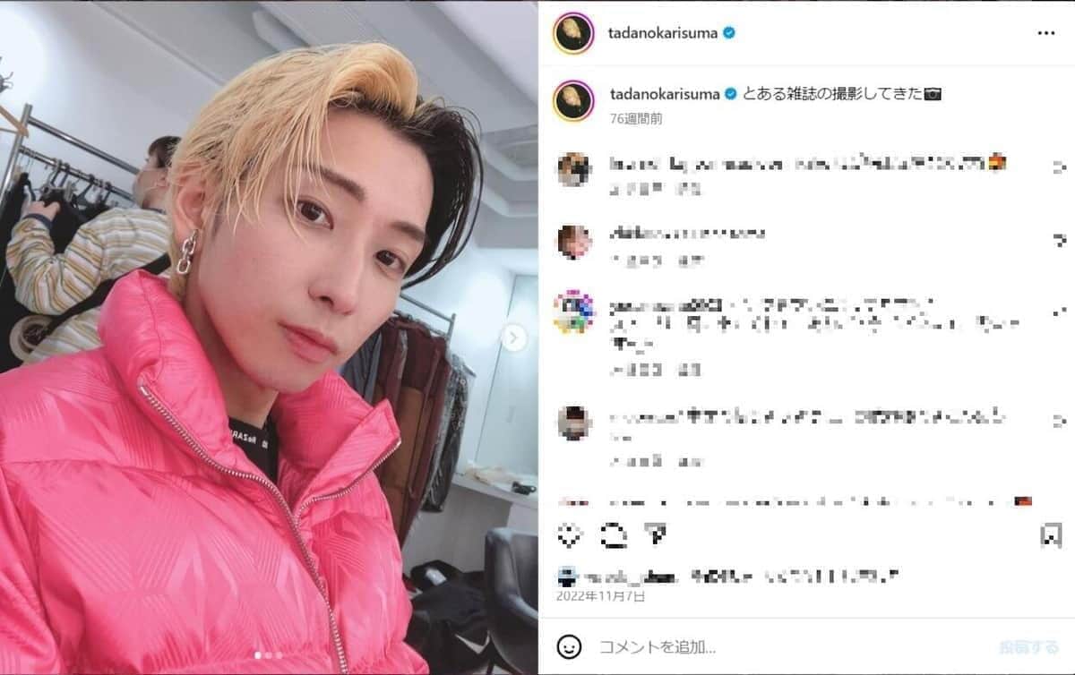 交際が報じられたYouTuber・ヒカルさん（ヒカルさんのインスタグラム（＠tadanokarisuma）より）