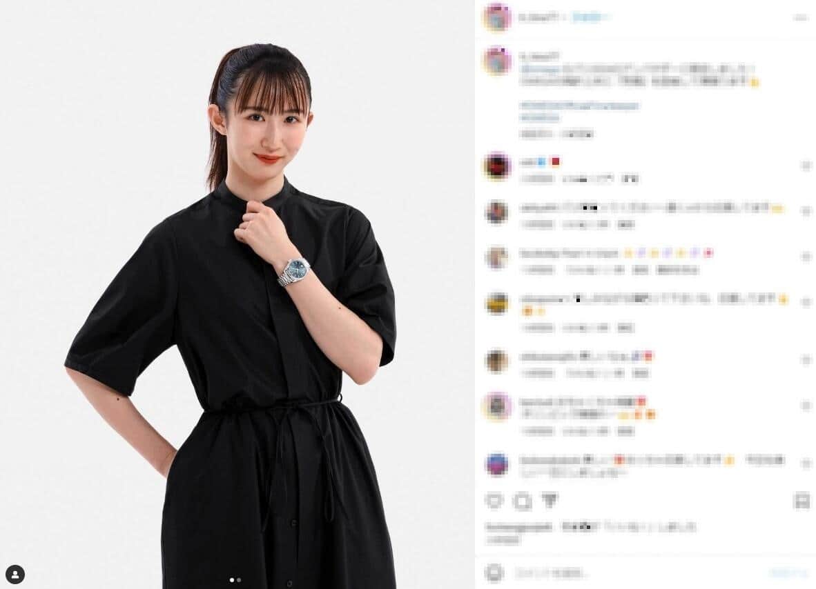 シックな服装を披露した早田（早田のインスタグラムより）