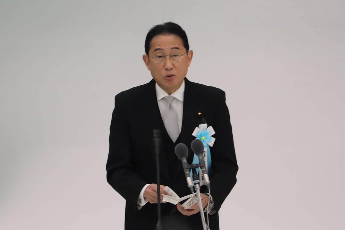 2024年8月15日に開かれた全国戦没者追悼式で式辞を述べる岸田文雄首相。首相としては最後の参列になった