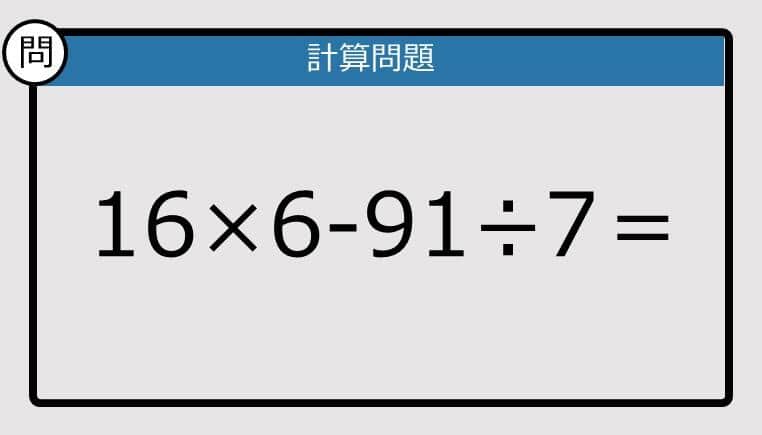 【楽しく脳トレできる計算クイズ】16×6-91÷7は？