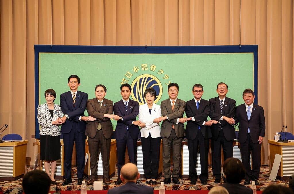 自民党総裁選、候補者が討論会（写真：代表撮影／ロイター／アフロ）