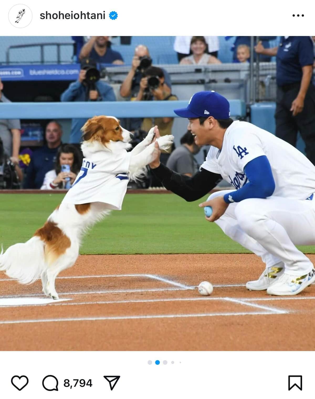 デコピンと触れ合う大谷（大谷のインスタグラムより）