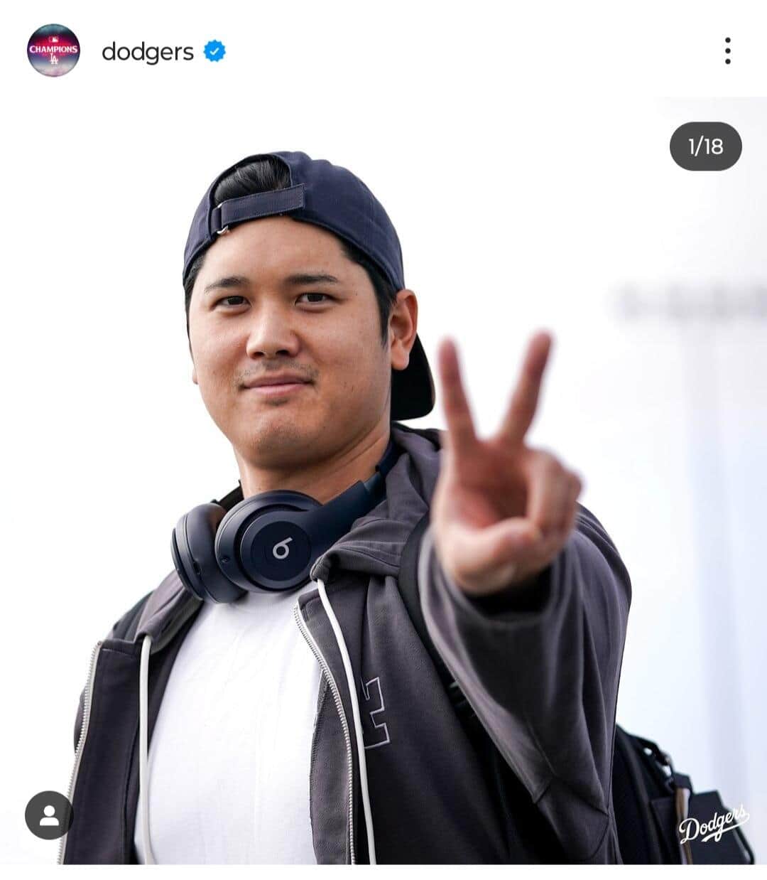 大谷翔平選手。ロサンゼルス・ドジャース公式インスタグラム（＠dodgers）より