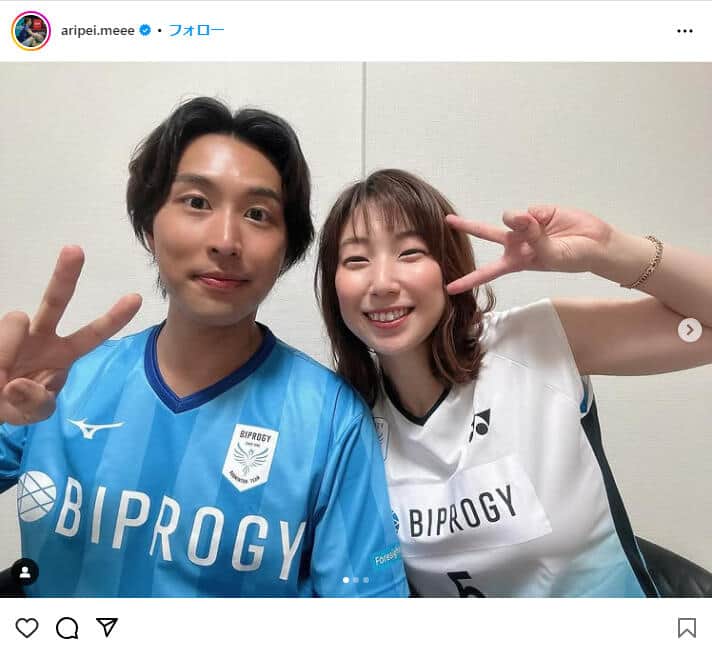 五十嵐(東野)有紗選手と五十嵐優コーチ。五十嵐選手のインスタグラム（aripei.meee）より