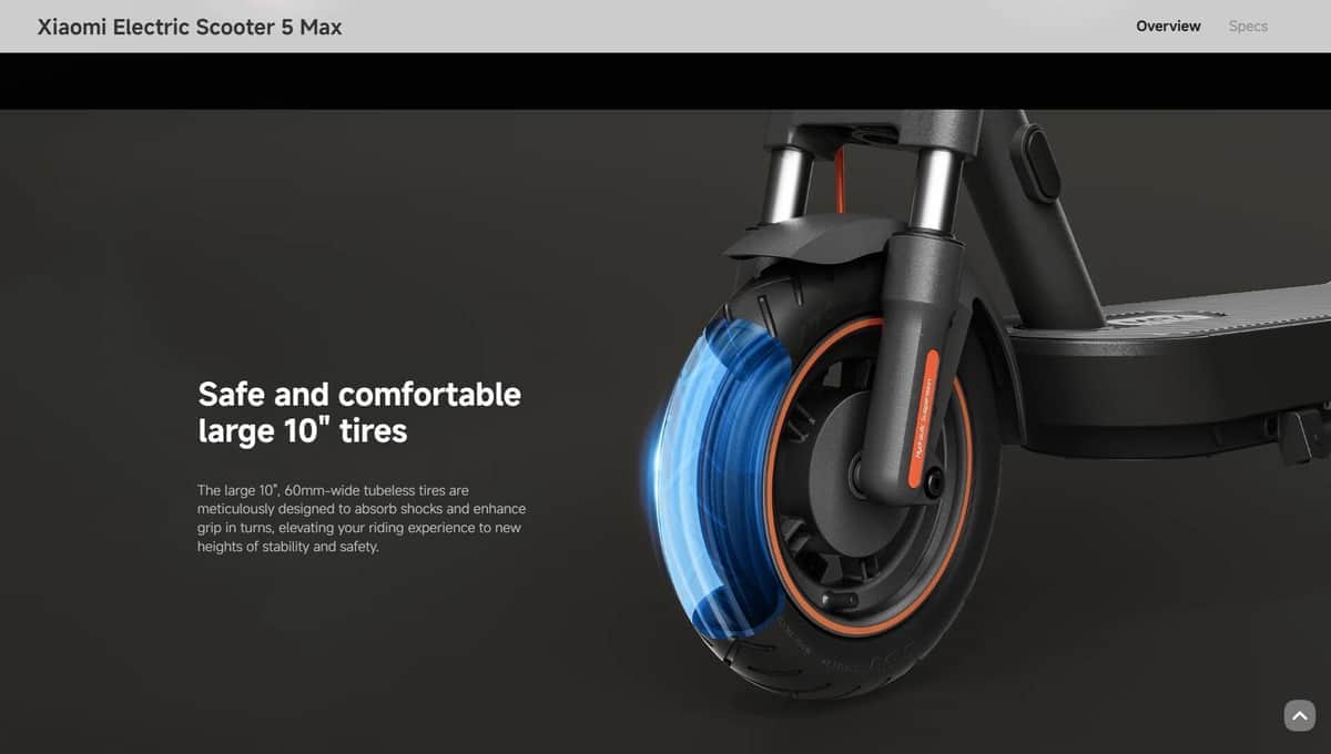 『Xiaomi Electric Scooter 5 Max』のウェブサイトより