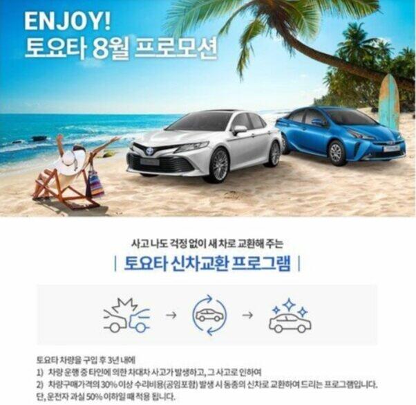 「新車交換」をアピールする韓国トヨタのホームページ