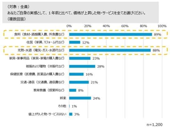 図1 「食料」や「光熱・?道」の値上げを実感（東京海上アセットマネジメント調べ）