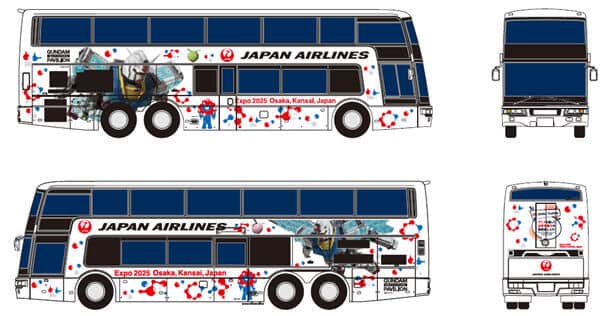 飛行機と同様のデザインを施した2階建てのレストランバスも運行される