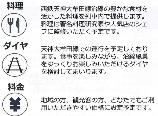 新型観光列車のサービス内容など（説明会資料より）