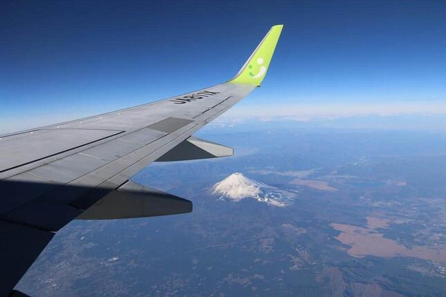 窓の外を覗くと富士山がすぐ下に観えた。天気が良かった