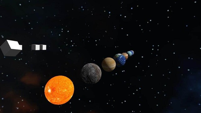 太陽系の各天体が並ぶ