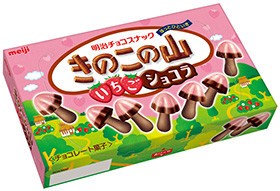 「きのこの山 いちごショコラ」ほろにがクラッカーとの組み合わせが春運ぶ