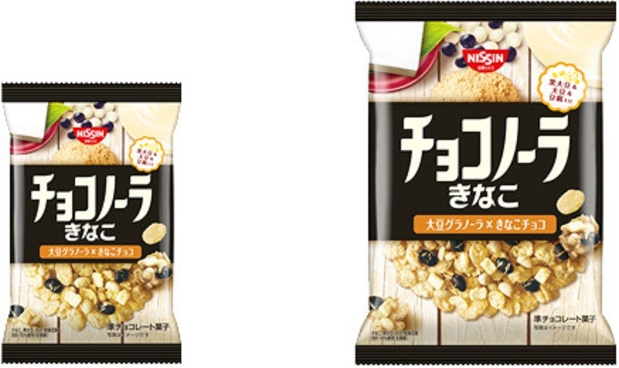 「チョコノーラ きなこ」日清シスコが発売、2種類の大豆とフリーズドライの豆腐入り