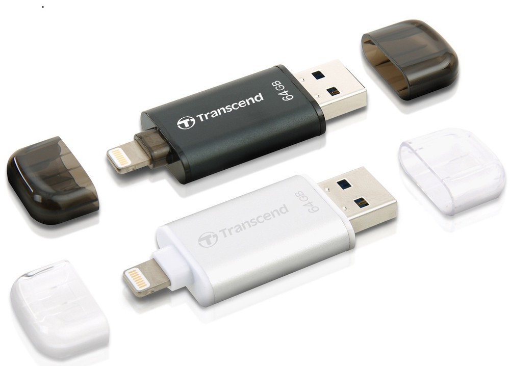 LightningとUSB 3.1コネクター、デュアルタイプUSBメモリー　トランセンド「JetDrive Go 300」