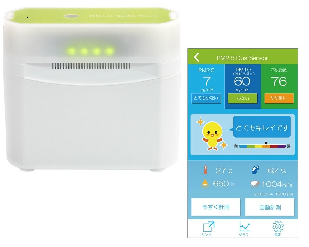 PM2.5/PM10、花粉やハウスダストの飛散量を計測、スマホで表示・集計　「Bluetoothほこりセンサー」