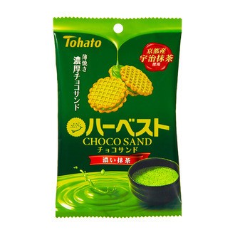 抹茶チョコをサンドした「ハーベストチョコサンド　濃い抹茶」、東ハト