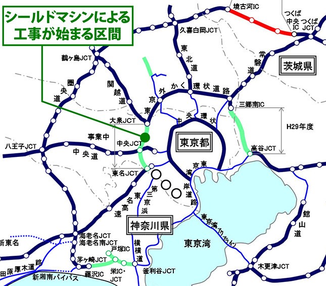 外環道の関越道～東名高速間もいよいよ整備が本格化（国交省資料を編集部が一部加工）