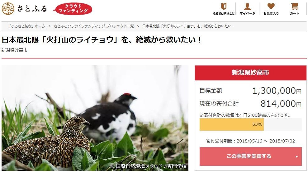 「日本最北端『火打山のライチョウ』を、絶滅から救いたい！」