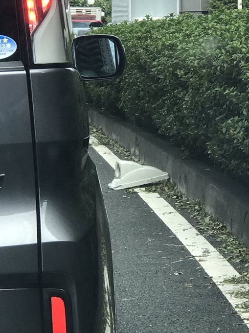 道路に落ちたゴミ箱の蓋（ゆうき【公式】かもね？さん提供）