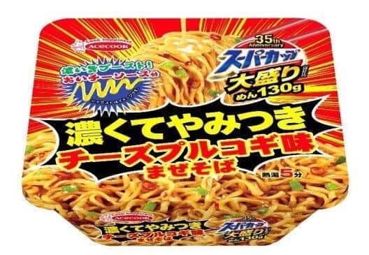 「スーパーカップ大盛り　チーズプルコギ味まぜそば」　弾力ある太麺の食べごたえ