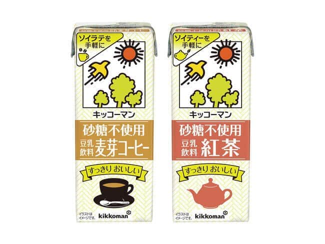 「キッコーマン豆乳　砂糖不使用 豆乳飲料」　麦芽コーヒーと紅茶発売