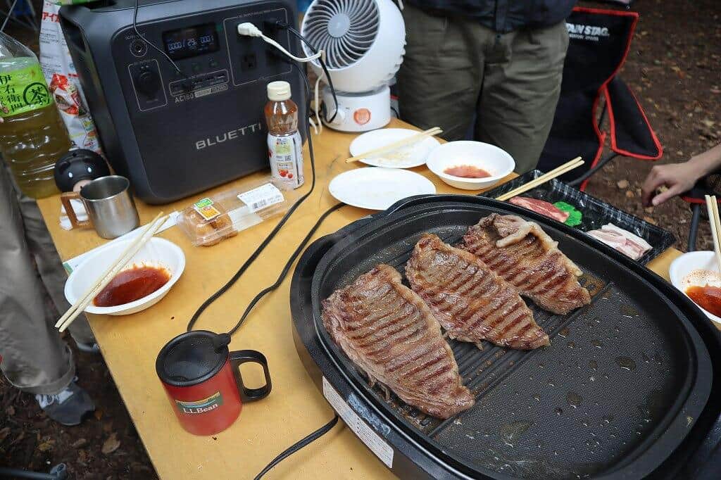 見事おいしく焼けたステーキ肉。バッテリーの残量は、ここで29%に