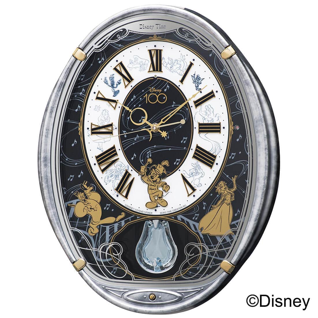 ディズニー100周年記念の掛け時計 正時に「ミッキーマウス