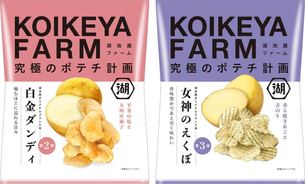 湖池屋、オリジナル・ブランド芋を使ったポテトチップス2商品　「白金ダンディ」と「女神のえくぼ」